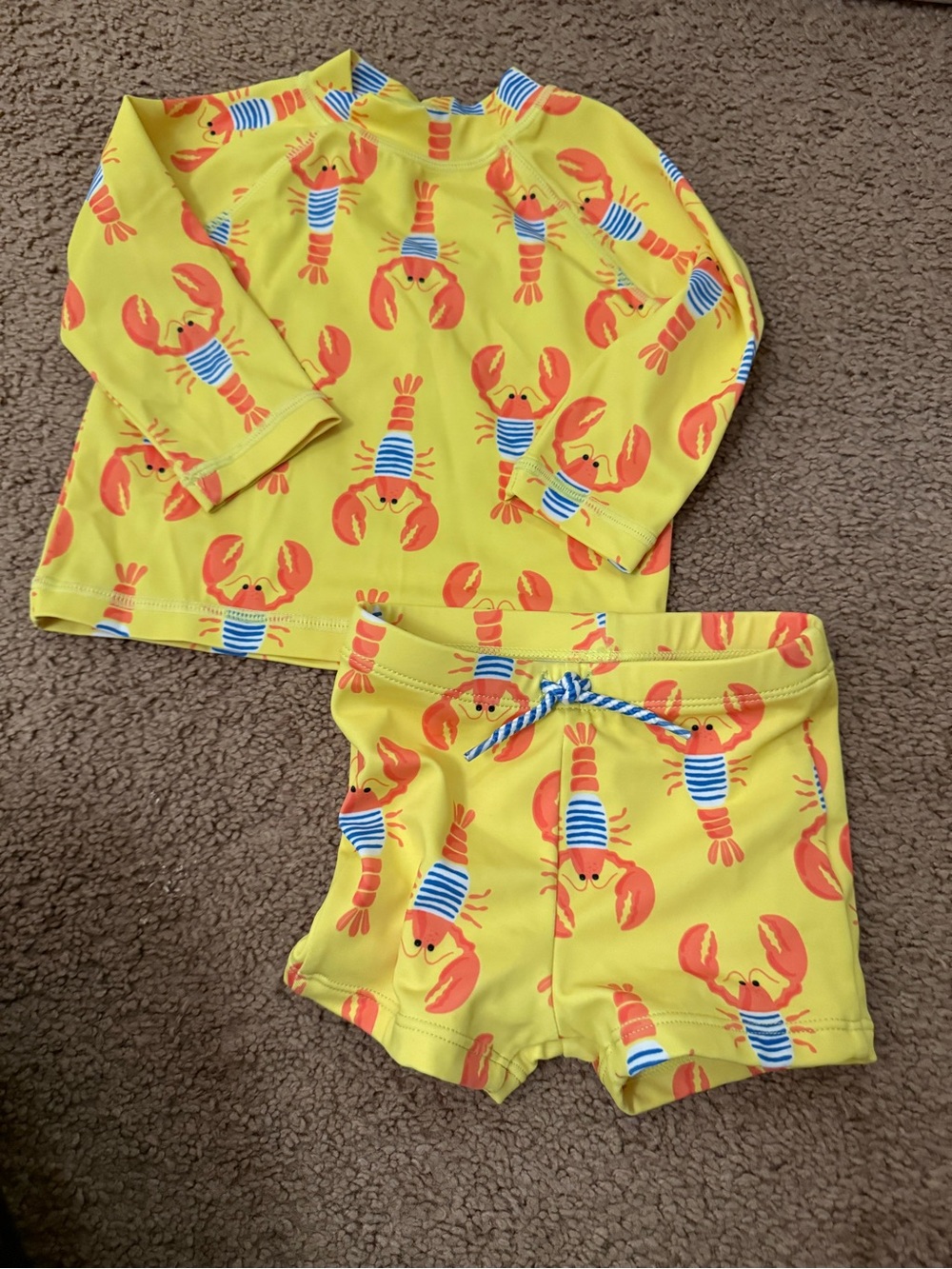Janie and Jack Yellow Rashguard Set with Orange Crab Print